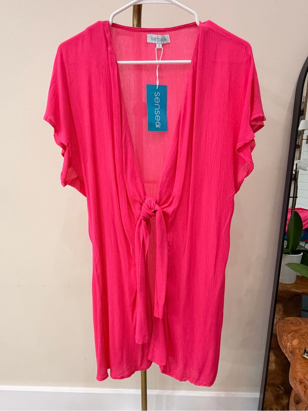 Tie-Front Swim Coverup Hot Pink
